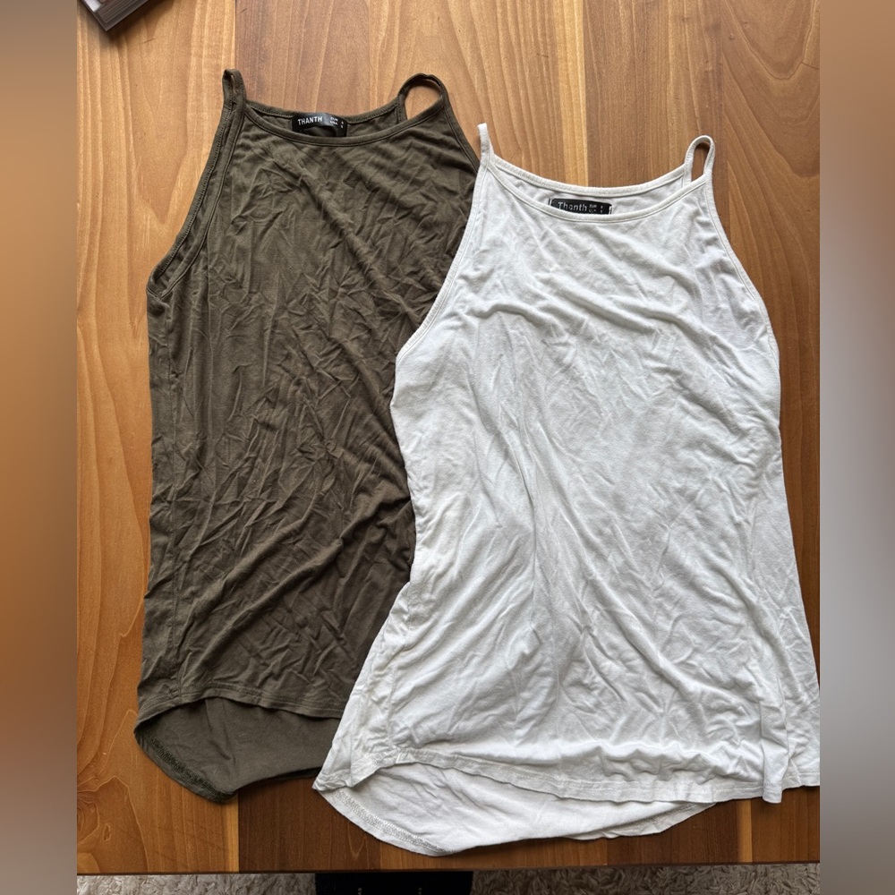 Pair of Tank Tops — White and Olive Green Women’s